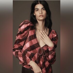 Anthropologie Maeve Pink and Brown Babydoll Velvet Top Blouse Size XL NWT